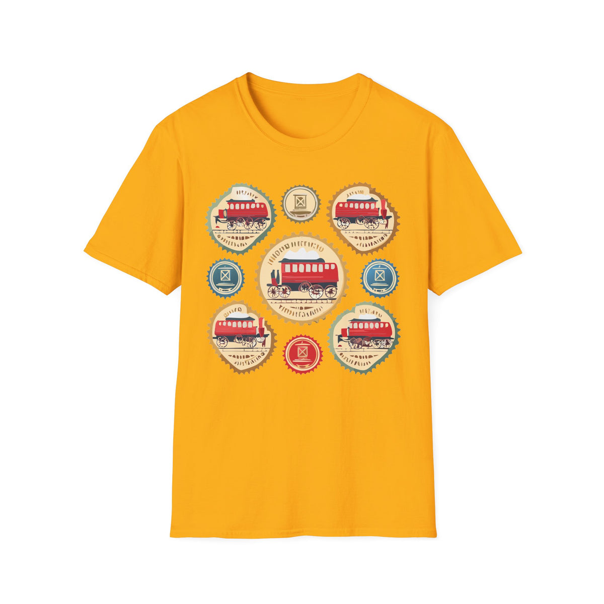 Vintage Trolley Badges T-Shirt | Retro Streetcar Emblems Graphic Tee Unisex 100 Cotton Gildan T-Shirt