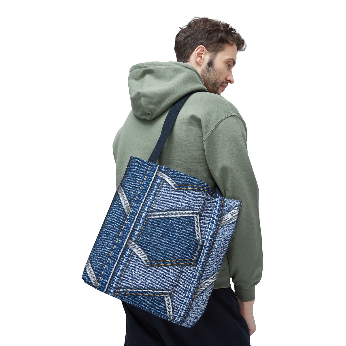 Denim Fabric Imitation Print Unisex Canvas Bag Poly Spun 3 Sizes Tote Bag 114