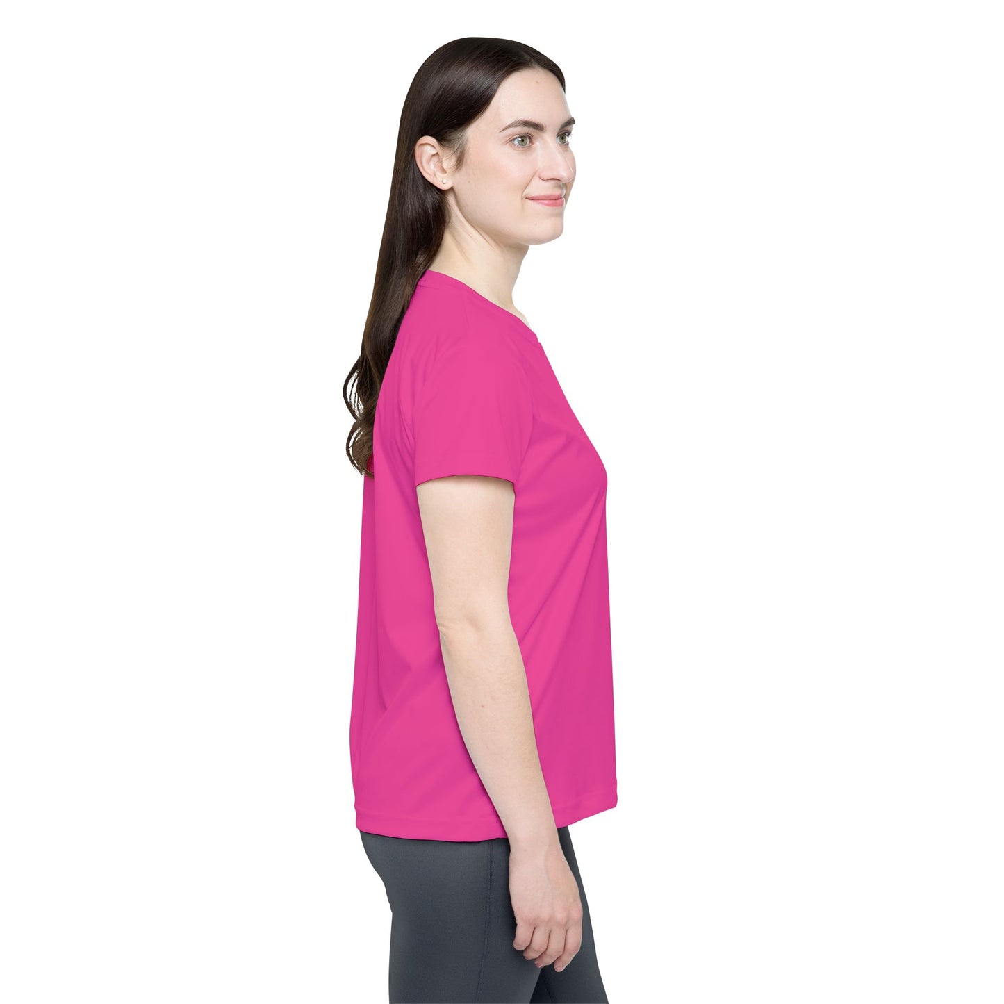 Dragonfruit Pink Women's Sports Jersey Short Sleeves 100% Poly Solid Hot Pink Color Print Athletic Tee