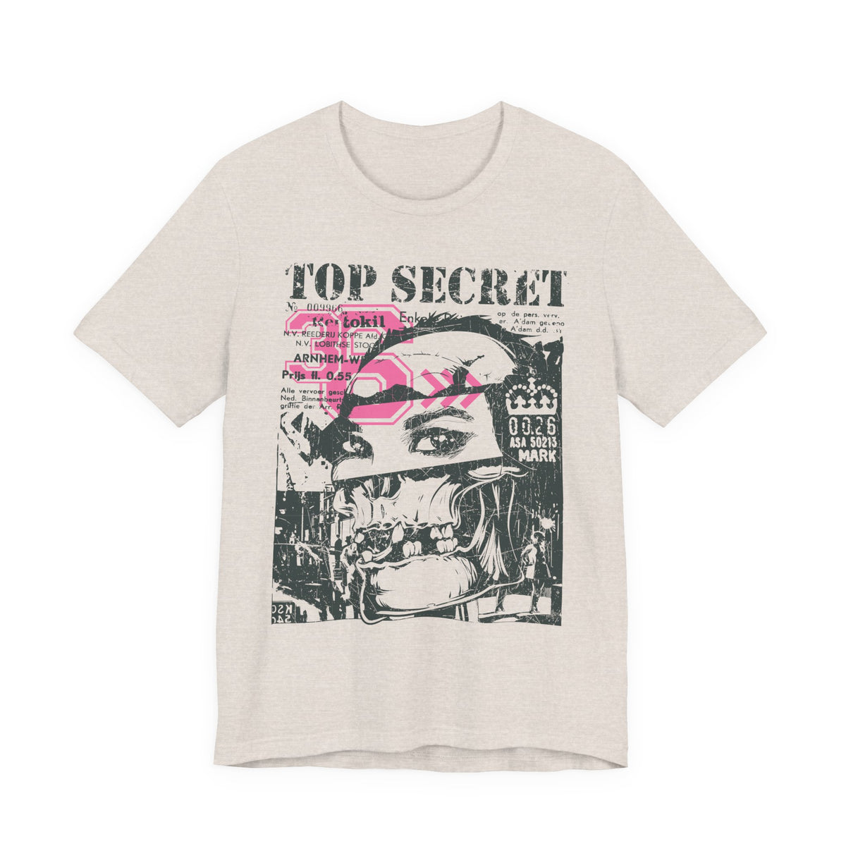 Top Secret Skull Face Tee Grunge Graphic T-Shirt Retro Collage A-6