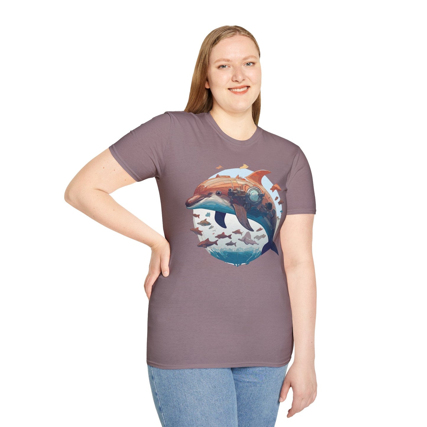 Unisex Dolphin Shirt Softstyle Tee Gildan 64000 Ring Spun Cotton Animal Graphic Design