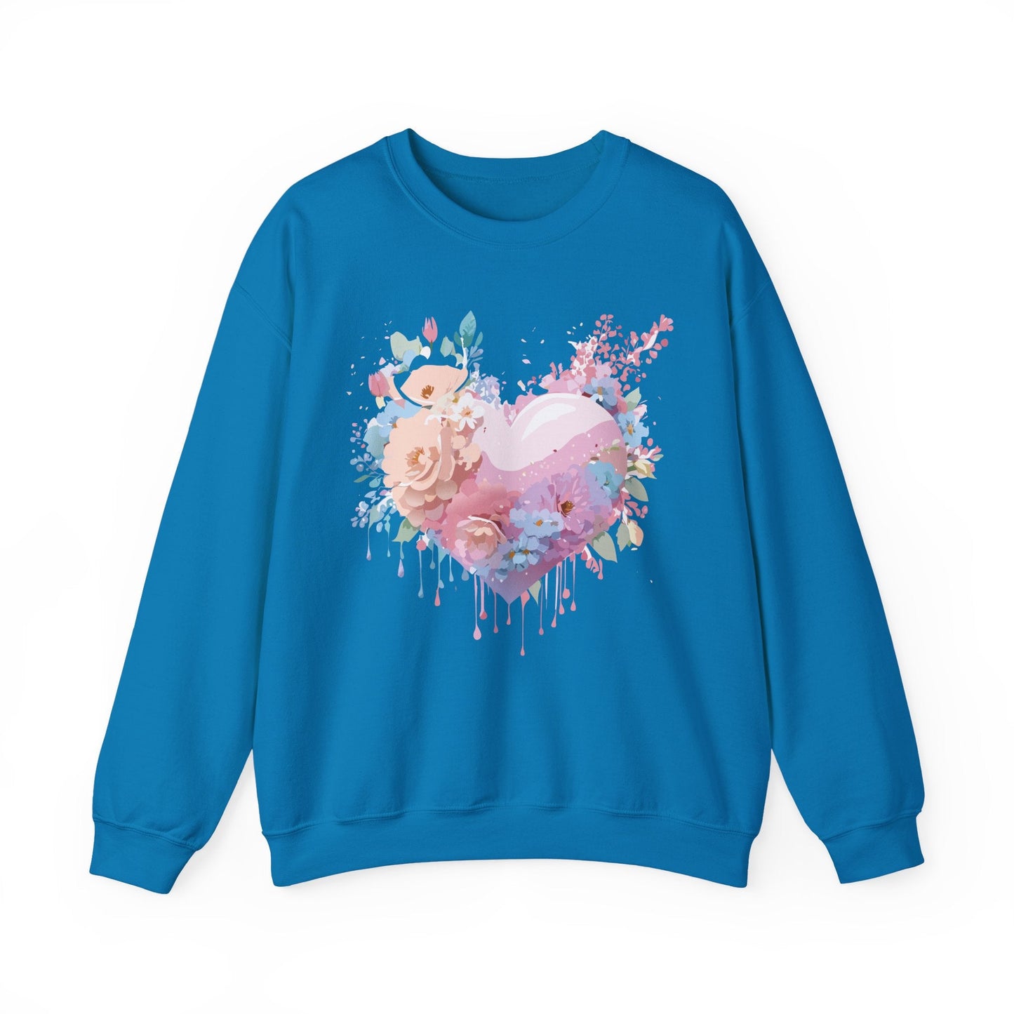 Floral Heart Sweatshirt Unisex Crewneck Valentines Day Floral Love Gildan 18000 Premium