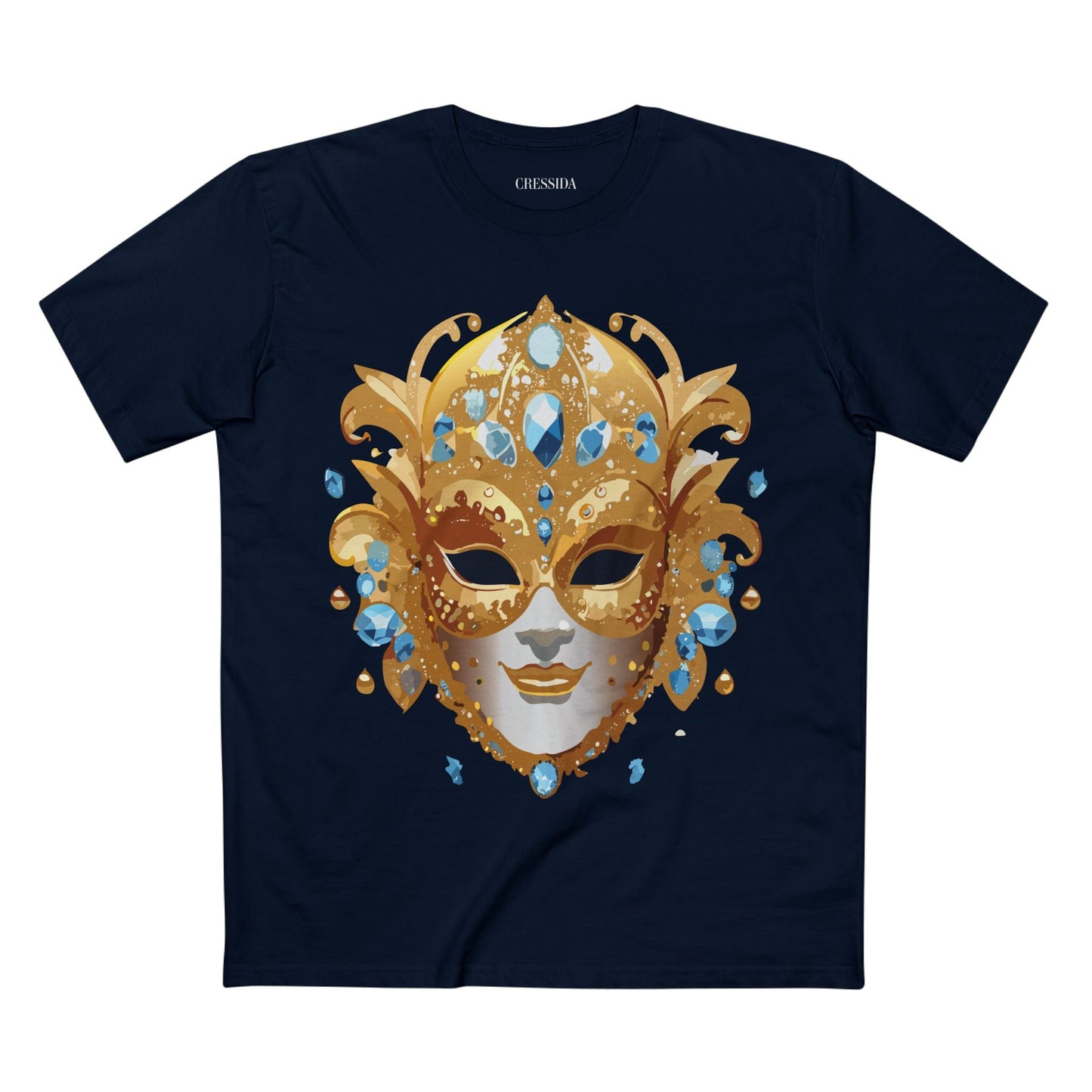 Carnival Mask Graphic T-Shirt Unisex 100 Cotton With Antique Gold Art Design Tee 21