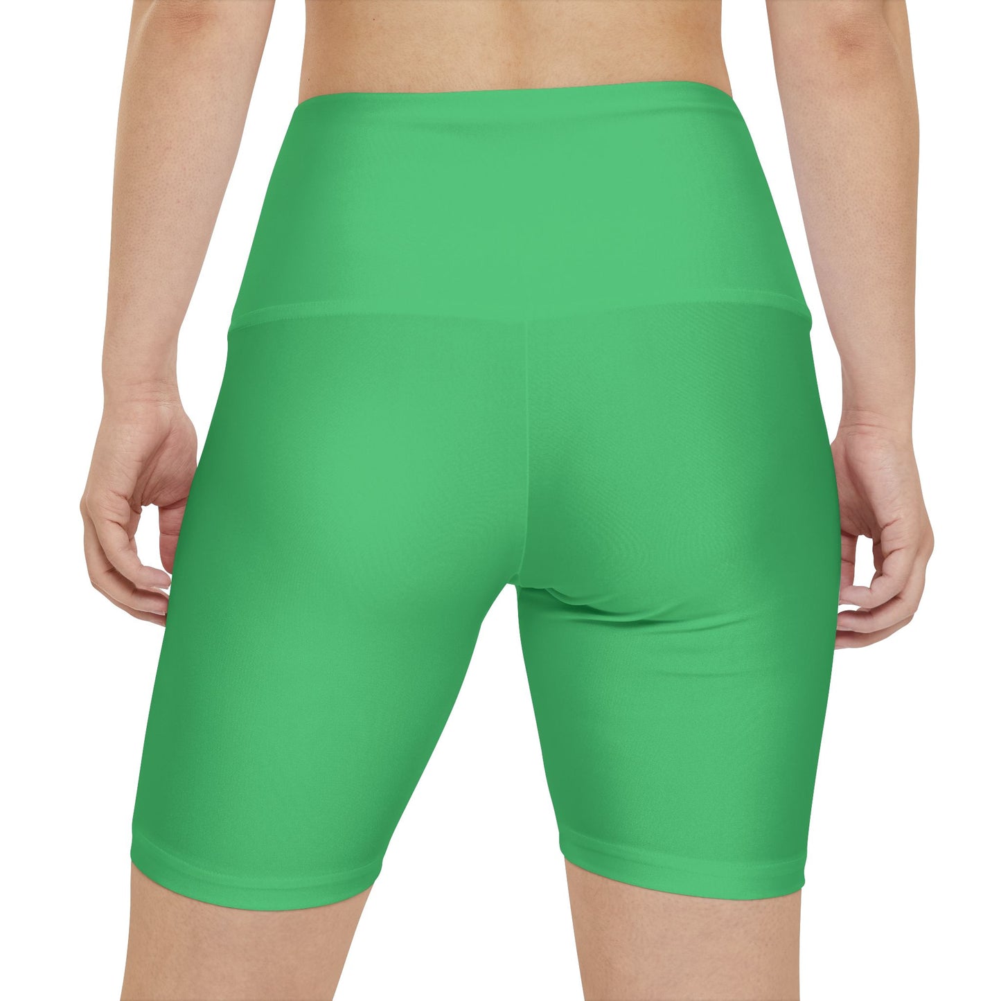 Emerald Green Women's Workout Shorts — Solid Green High-Waist Biker Shorts