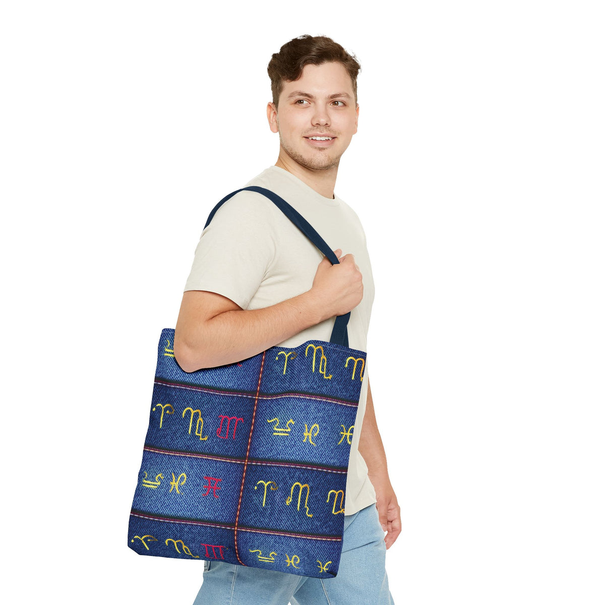 Denim Fabric Imitation Print Unisex Canvas Bag Poly Spun 3 Sizes Tote Bag 184-6