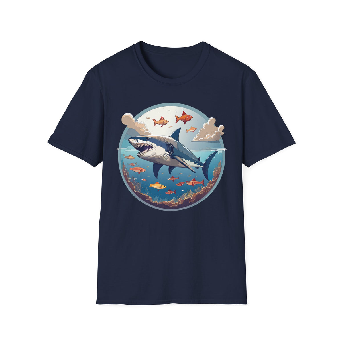 Great White Shark Ocean Scene T-Shirt | Shark Graphic Tee, Marine Life Art