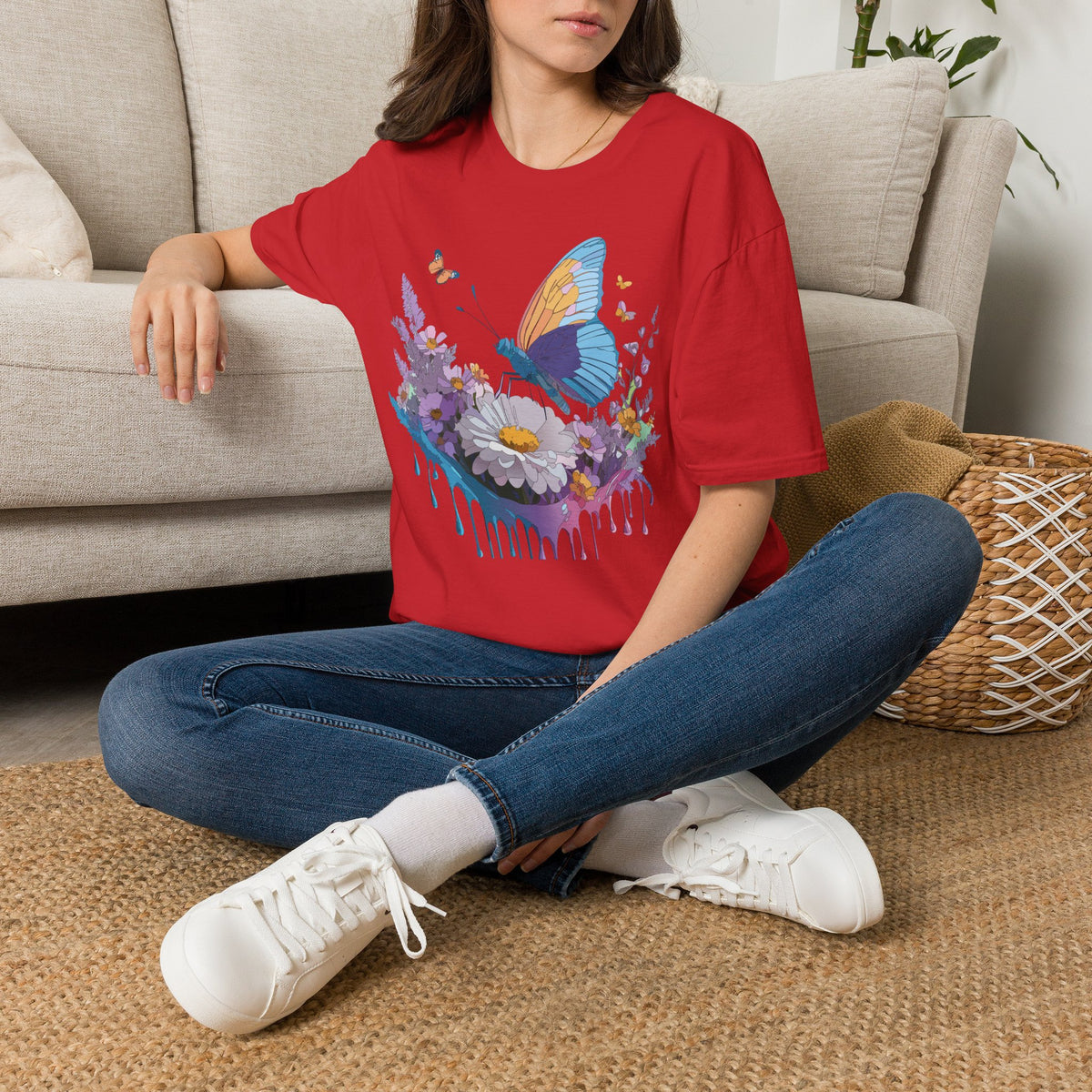 Butterfly and Wildflower Floral Graphic Tee Unisex 100 Cotton Gildan T-Shirt