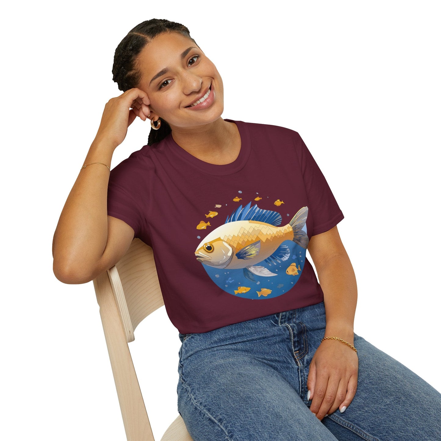 Fish Art Graphic Tee Shirt Unisex Gildan Softstyle 64000 100 Percent Ring Spun Cotton