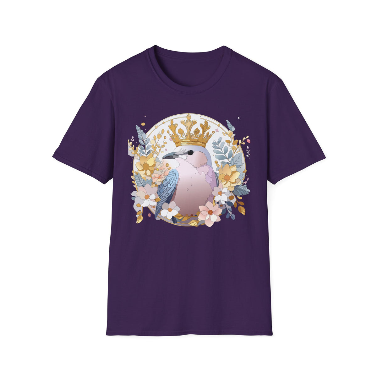 Crowned Pink Kookaburra T-Shirt | Floral Bird Illustration