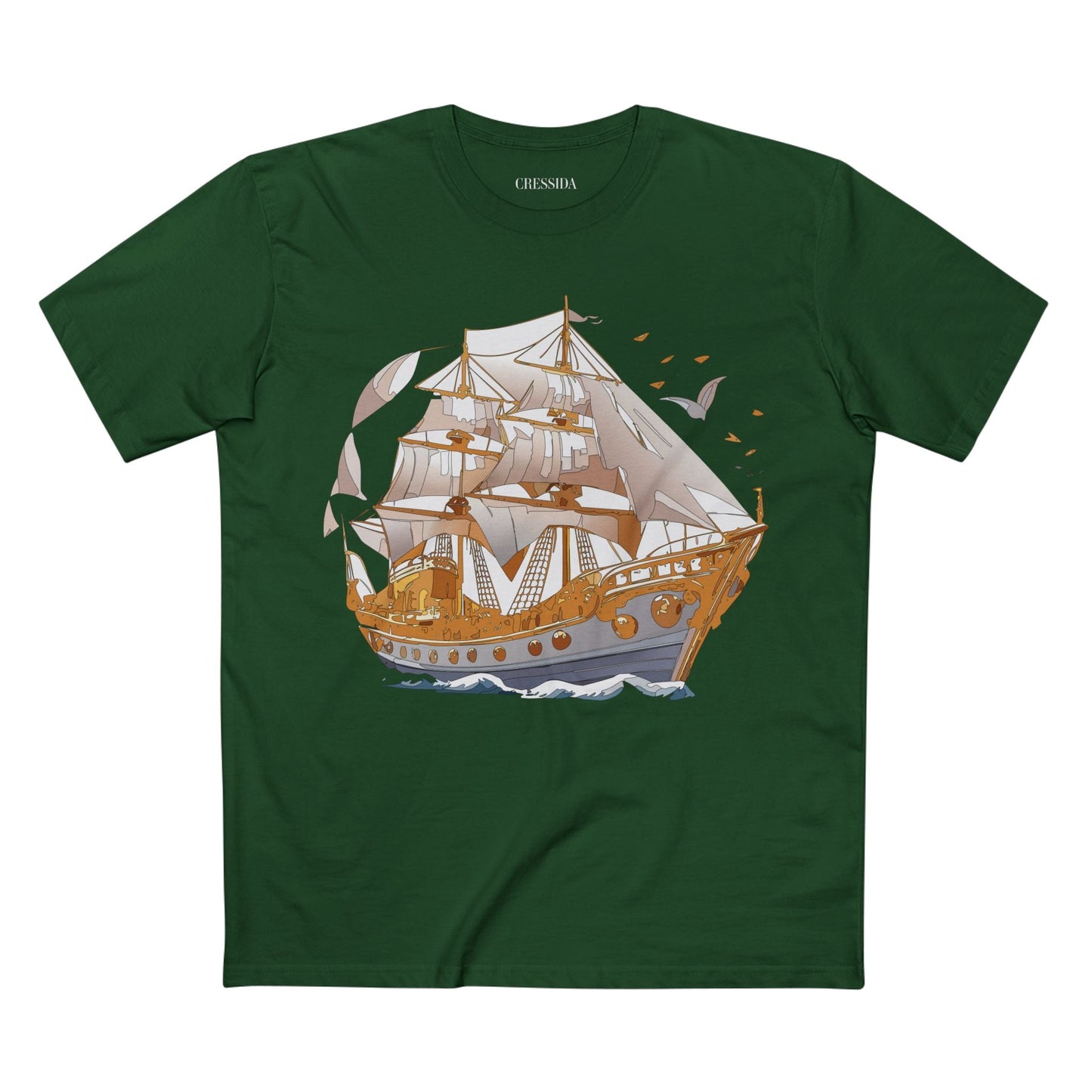 Ship Graphic Unisex 100 Cotton T-Shirt with Gold Frigate Art Design 1