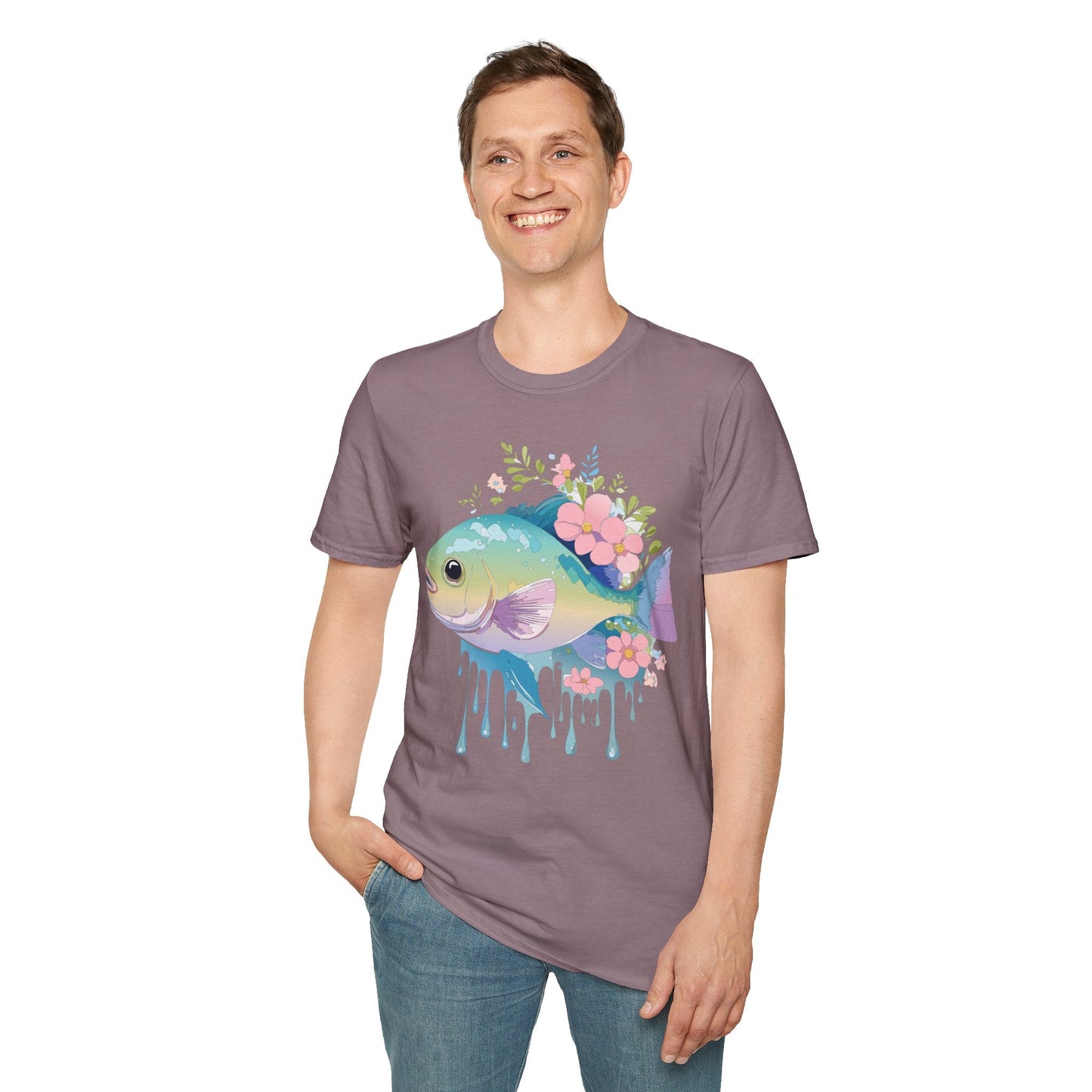 Fish Art Graphic Tee Unisex Gildan Softstyle 64000 100 Percent Ring Spun Cotton Comfortable Tee