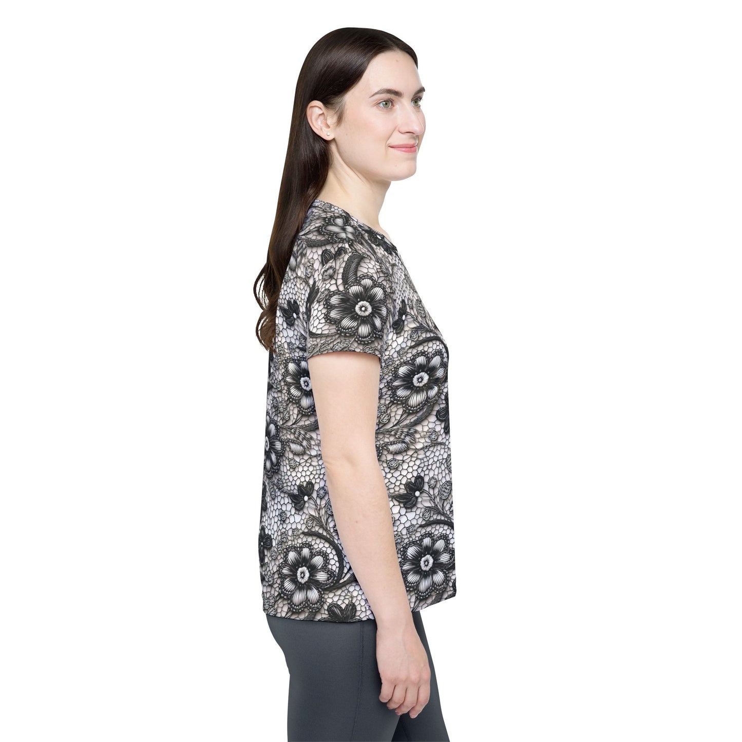 Lace Print Poly Shirt, Poly Shirt with Lace Print, Lace Shirt