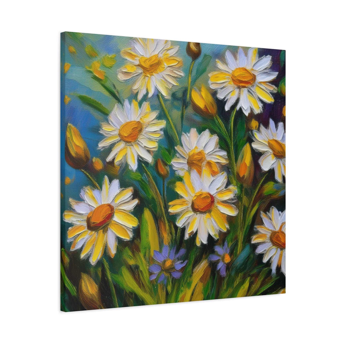 White Daisies Print Canvas, Floral Oil Paint Print 20x20, 24x24, 30x30, 32x32, 36x36 Art Design Pine-Wood Inner Frame MC-127