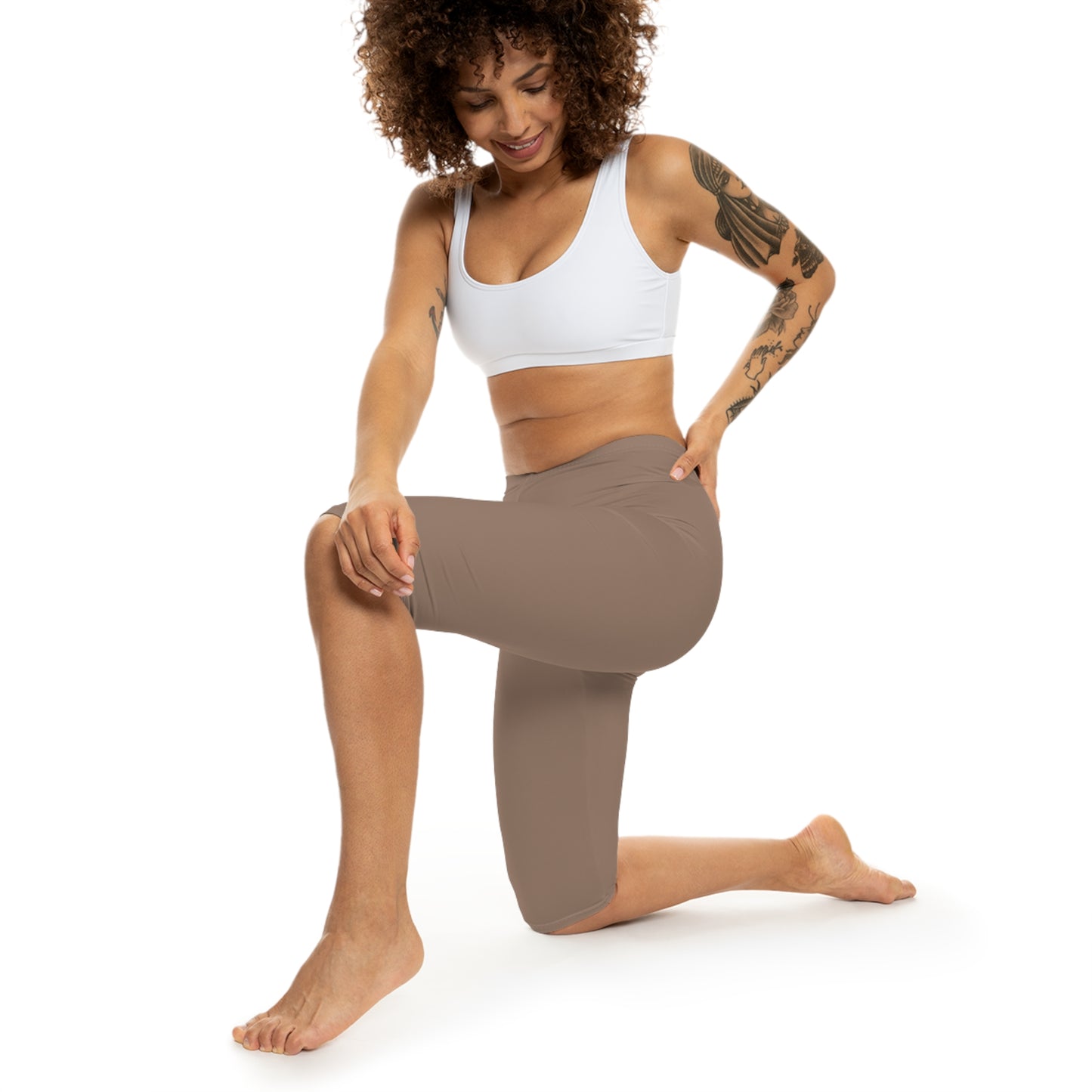 Dusty Taupe Color Women's Brushed Suede Poly Span Casual Capri Leggings XS-2XL
