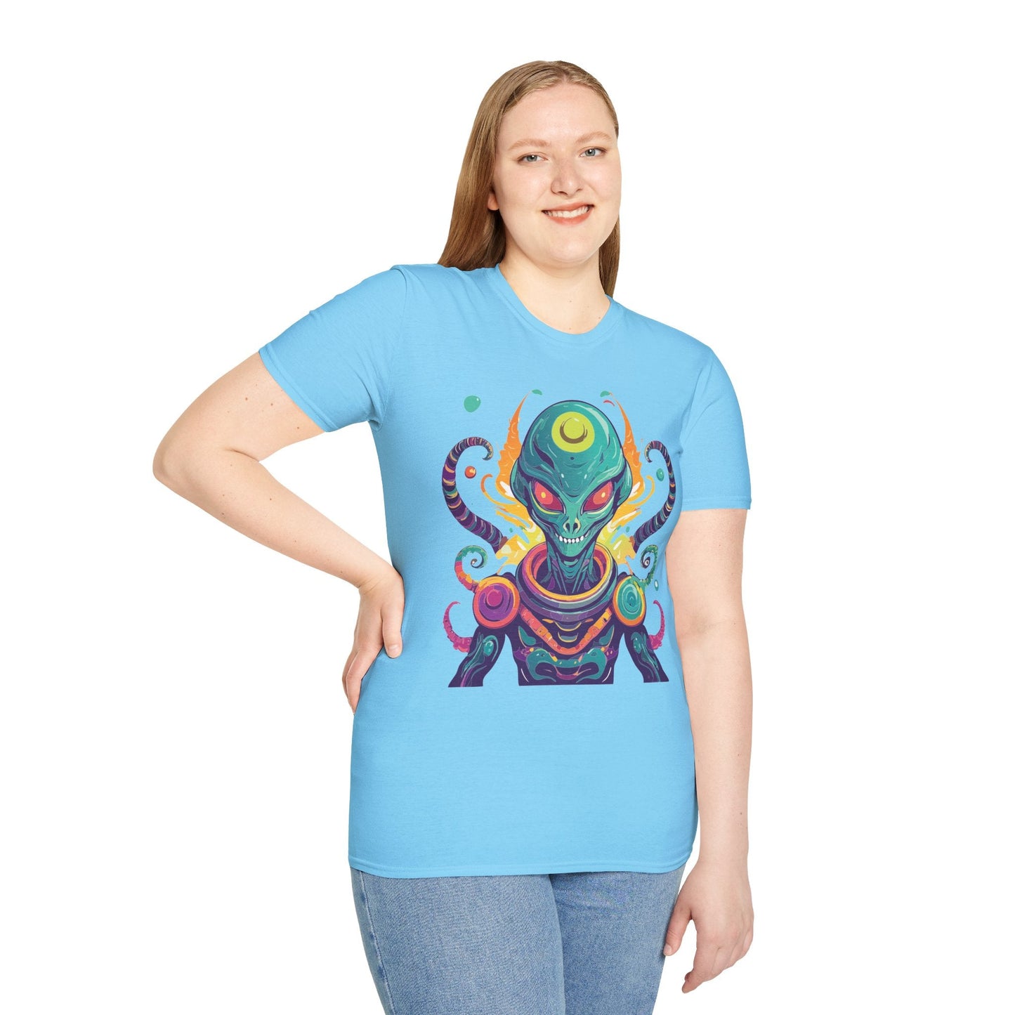 Alien Cosmos Unisex T Shirt With Aliens Design Gildan Softstyle 64000 Comfortable Lightweight Tee