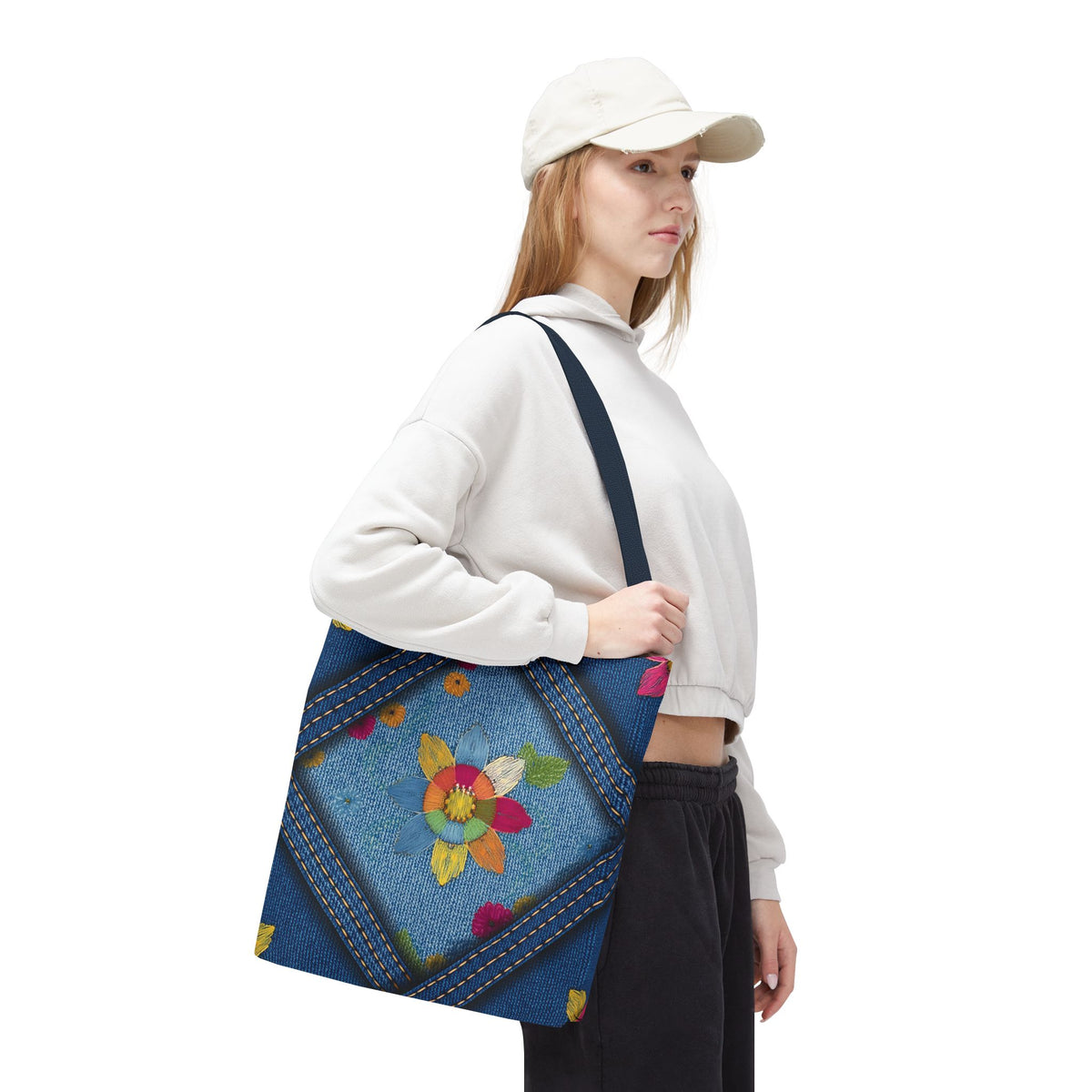 Denim Fabric Imitation Print Unisex Canvas Bag Poly Spun 3 Sizes Tote Bag 177