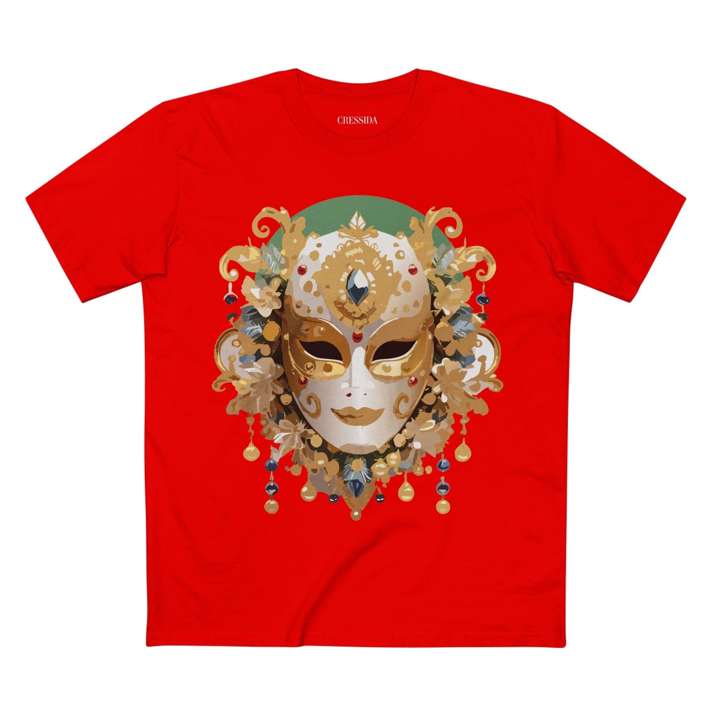 Carnival Mask Graphic T-Shirt Unisex 100 Cotton With Antique Gold Art Design Tee 16