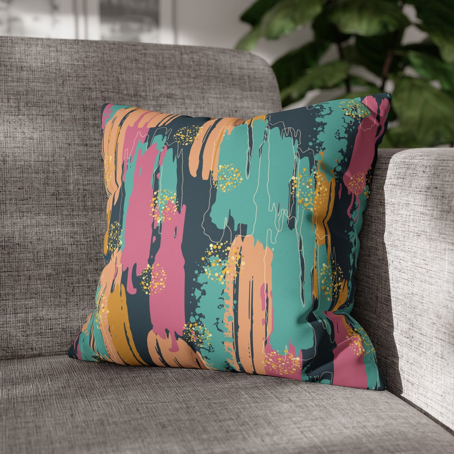 Faux Suede Pillowcase with Abstract print