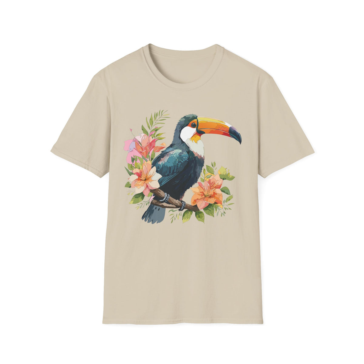Tropical Toucan Illustration T-Shirt | Floral Bird Graphic
