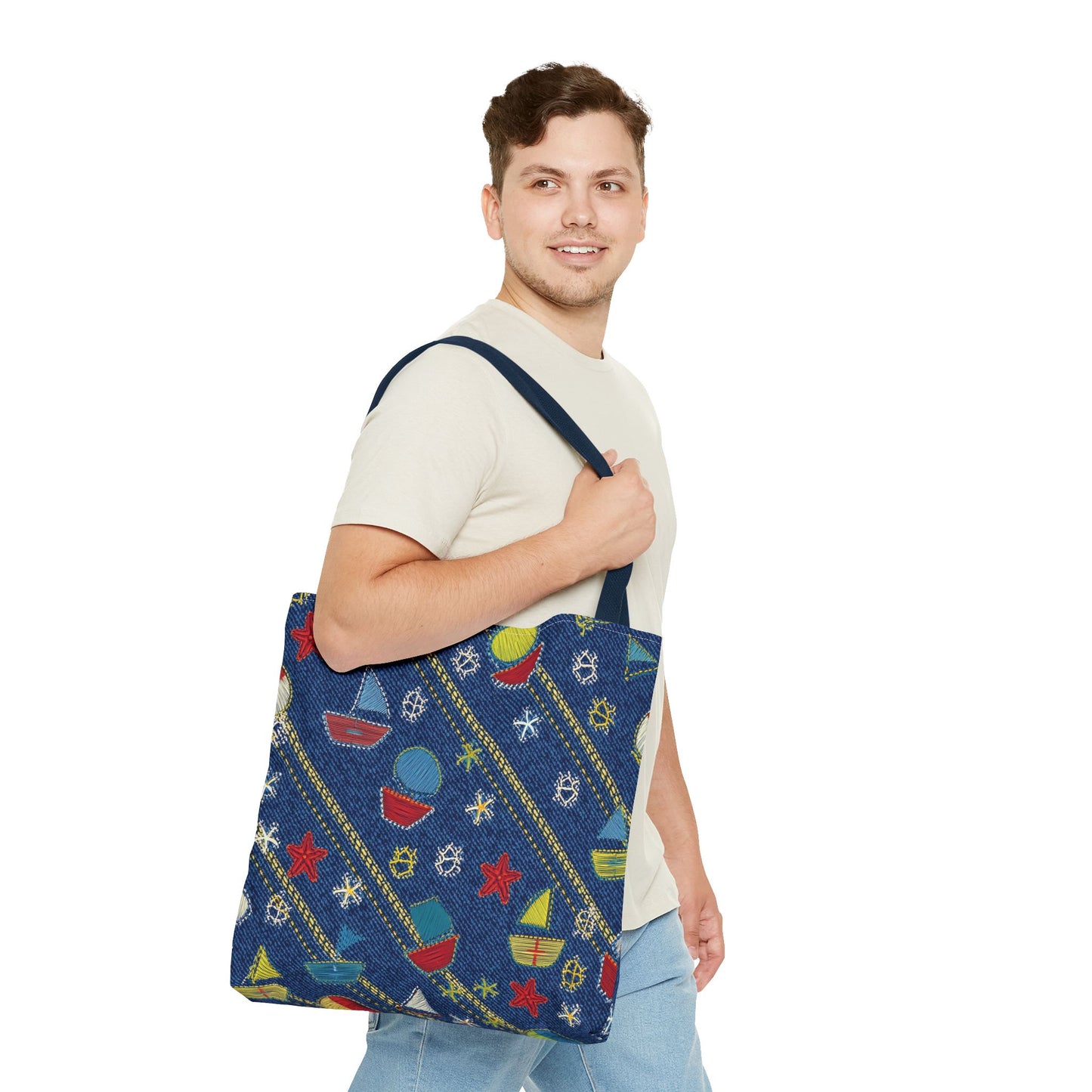 Denim Fabric Imitation Print Unisex Canvas Bag Poly Spun 3 Sizes Tote Bag 182-15