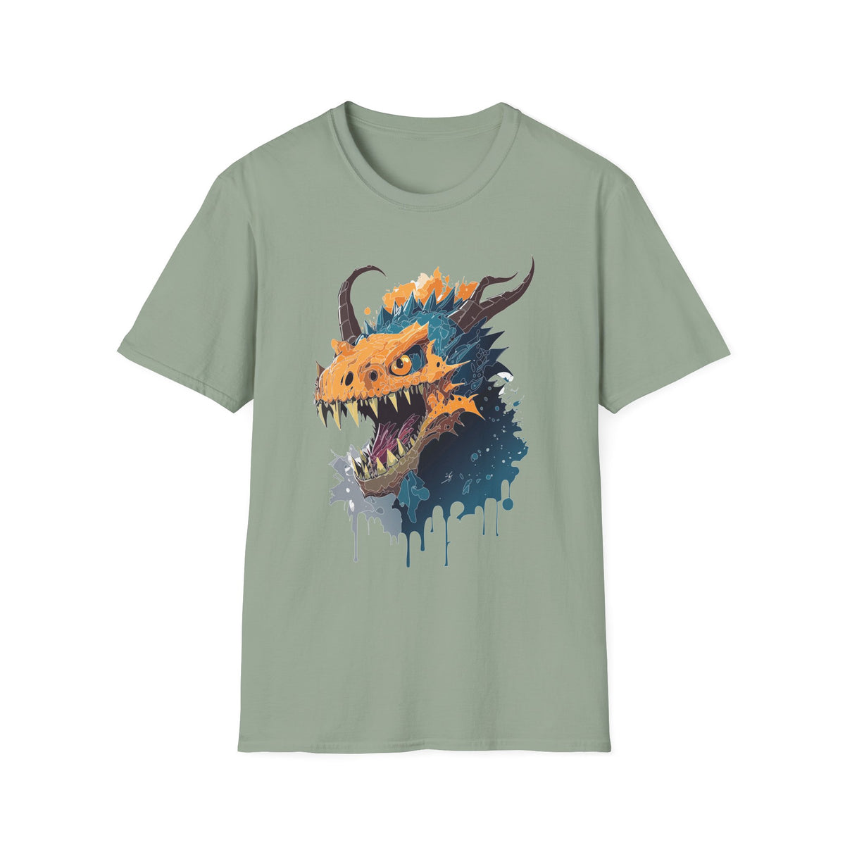 Dragon Head Graphic T-Shirt — Fiery Monster Art Cartoon Graphic Tee Unisex 100 Cotton Gildan T-Shirt