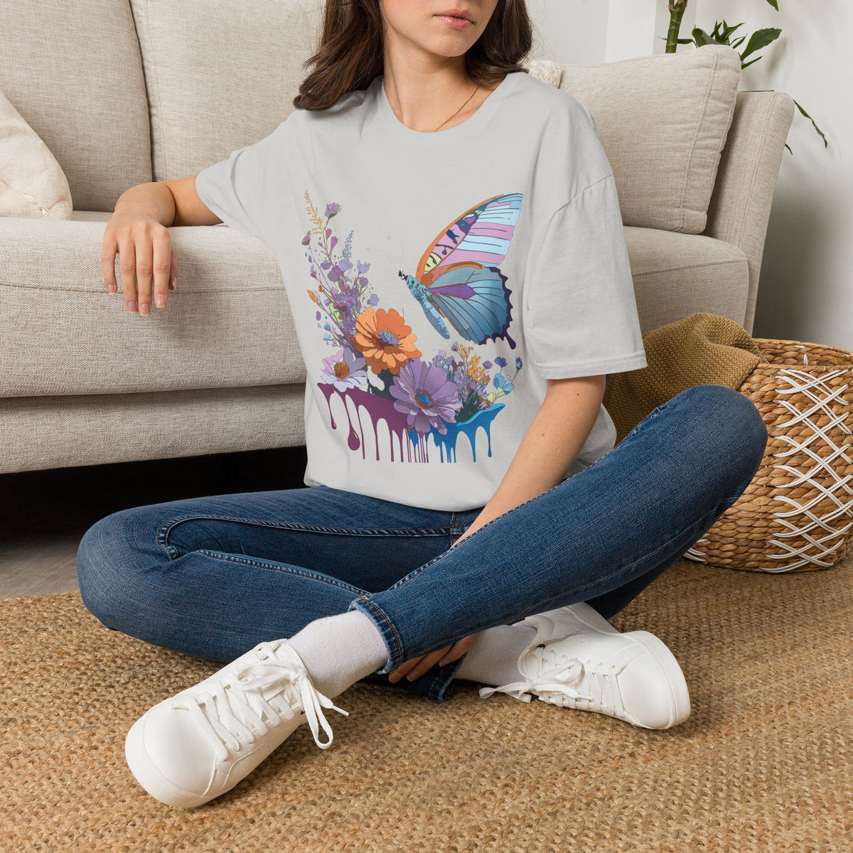 Butterfly Floral Graphic Design Unisex 100 Cotton Gildan T-Shirt