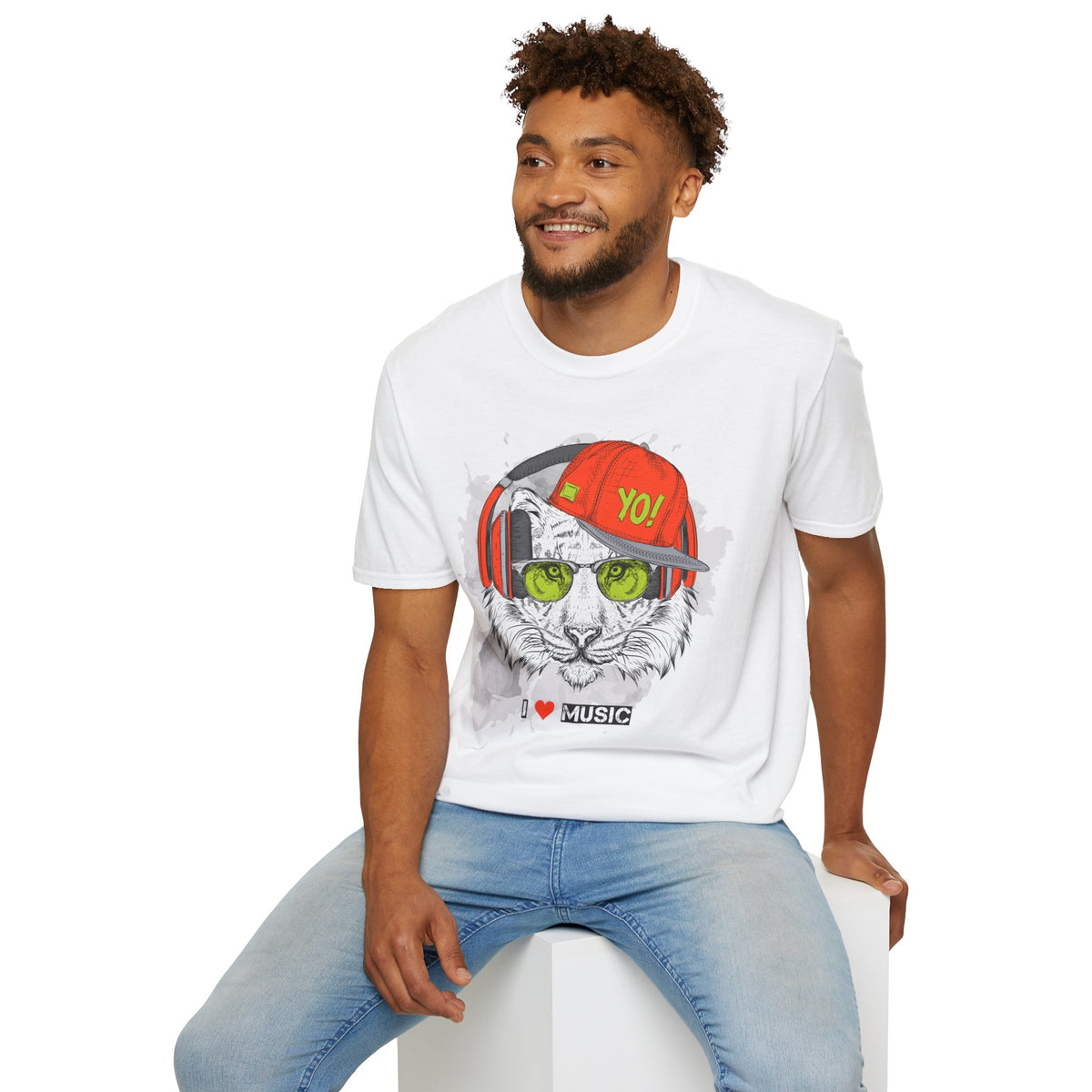 Tiger with Headphones T-Shirt Unisex Cotton Short Sleeves I  Music Graphic Tee