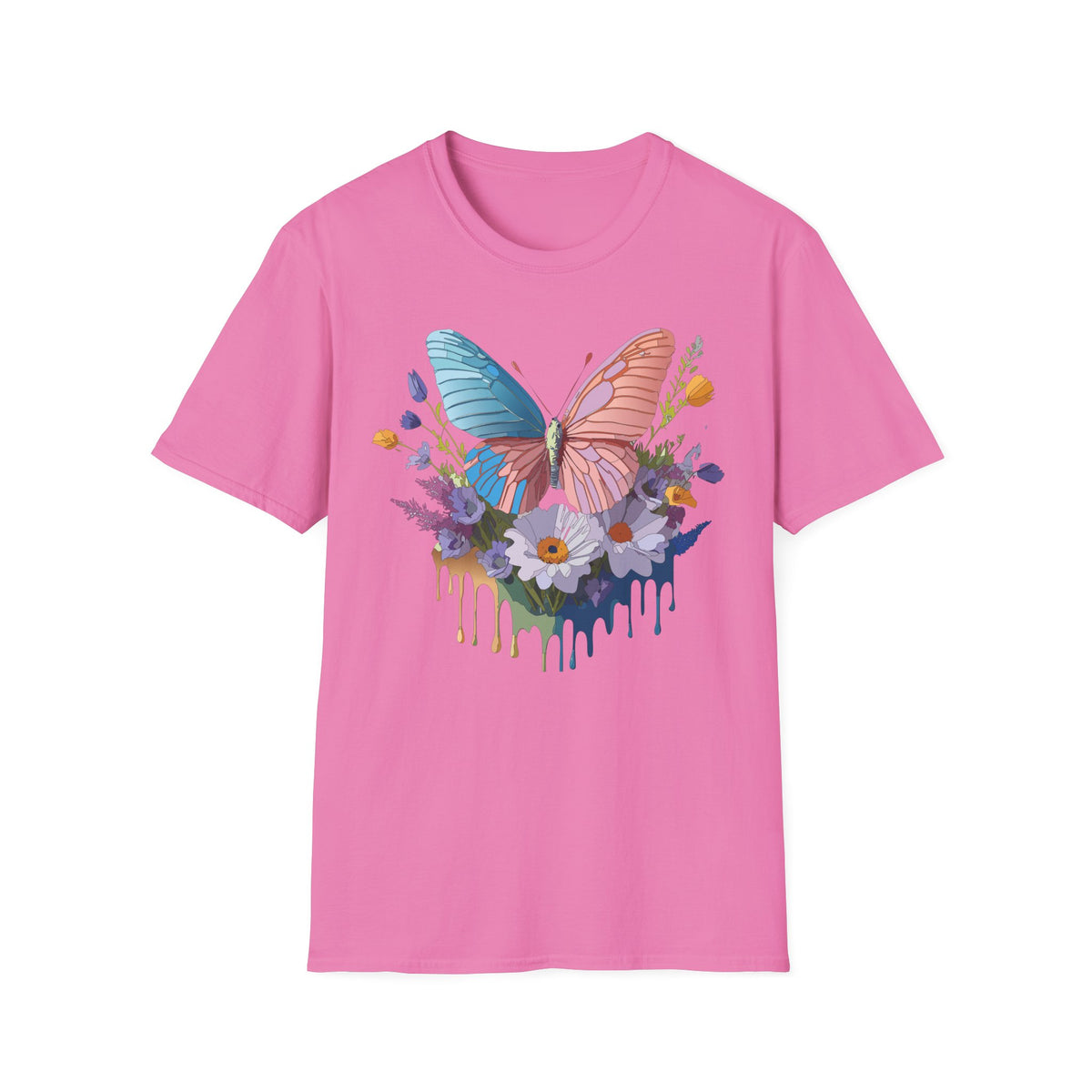 Butterfly Bloom T-Shirt — Pastel Wing Floral Drip Graphic Design Unisex 100 Cotton Gildan T-Shirt