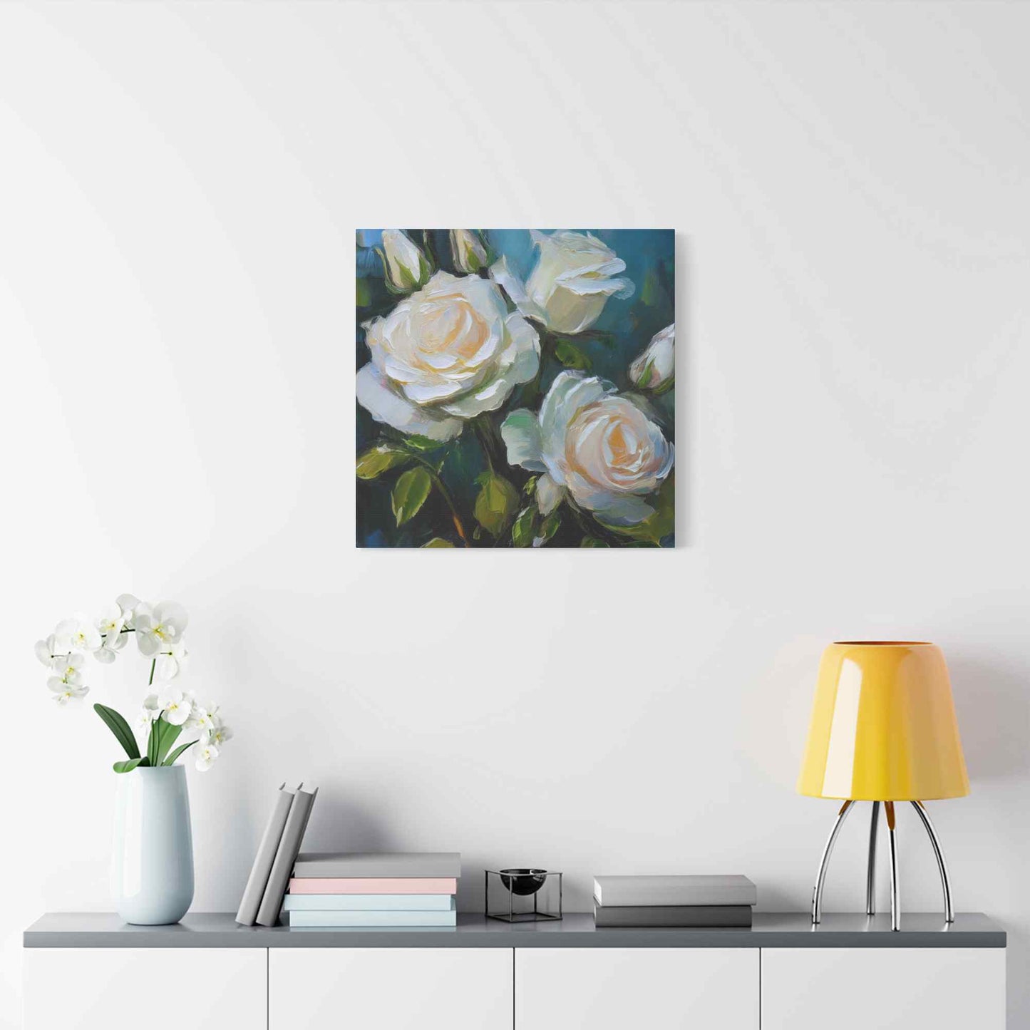 White Roses Print Canvas, Roses Oil Paint Print 20x20, 24x24, 30x30, 32x32, 36x36, Floral Art Design Print Non-Frame MC-20