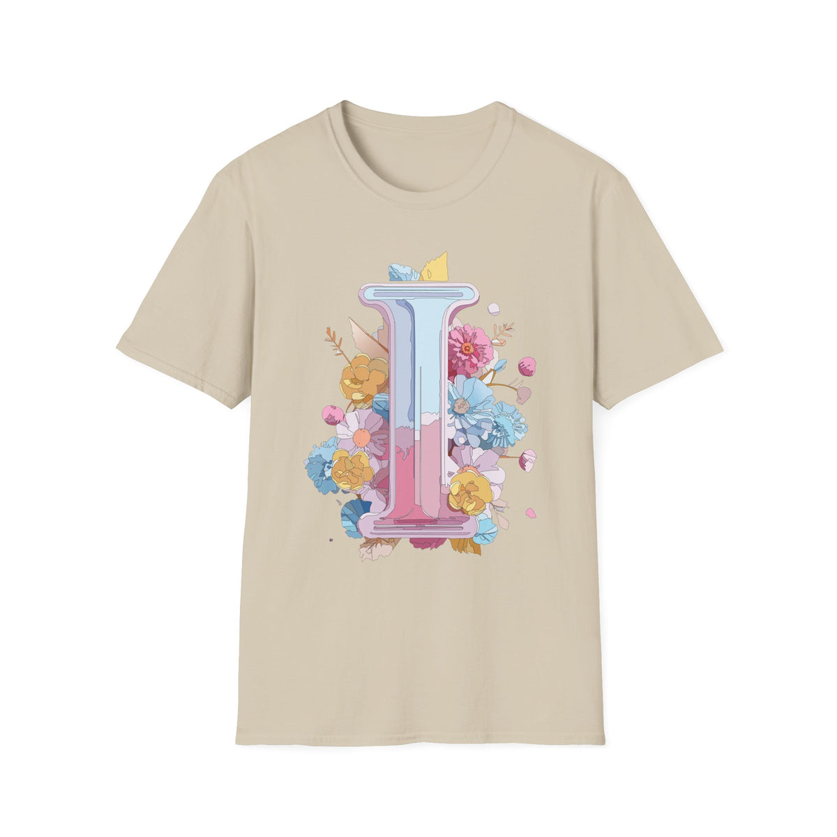 Floral Letter I T-Shirt | Pastel Monogram Initial Tee