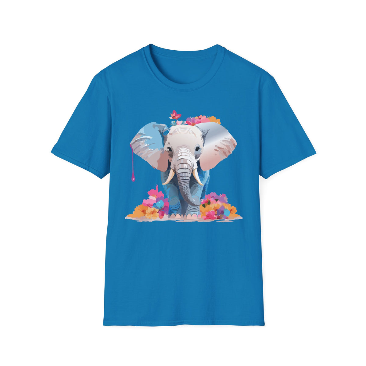 Floral Baby Elephant Tee | Elephant Face Graphic T-Shirt, Watercolor Flowers