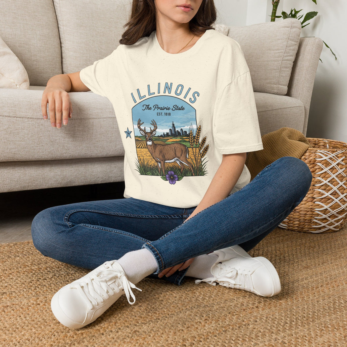 Illinois Deer T-Shirt — The Prairie State Wildlife Travel Tourist Graphic Tee Unisex 100 Cotton Gildan T-Shirt
