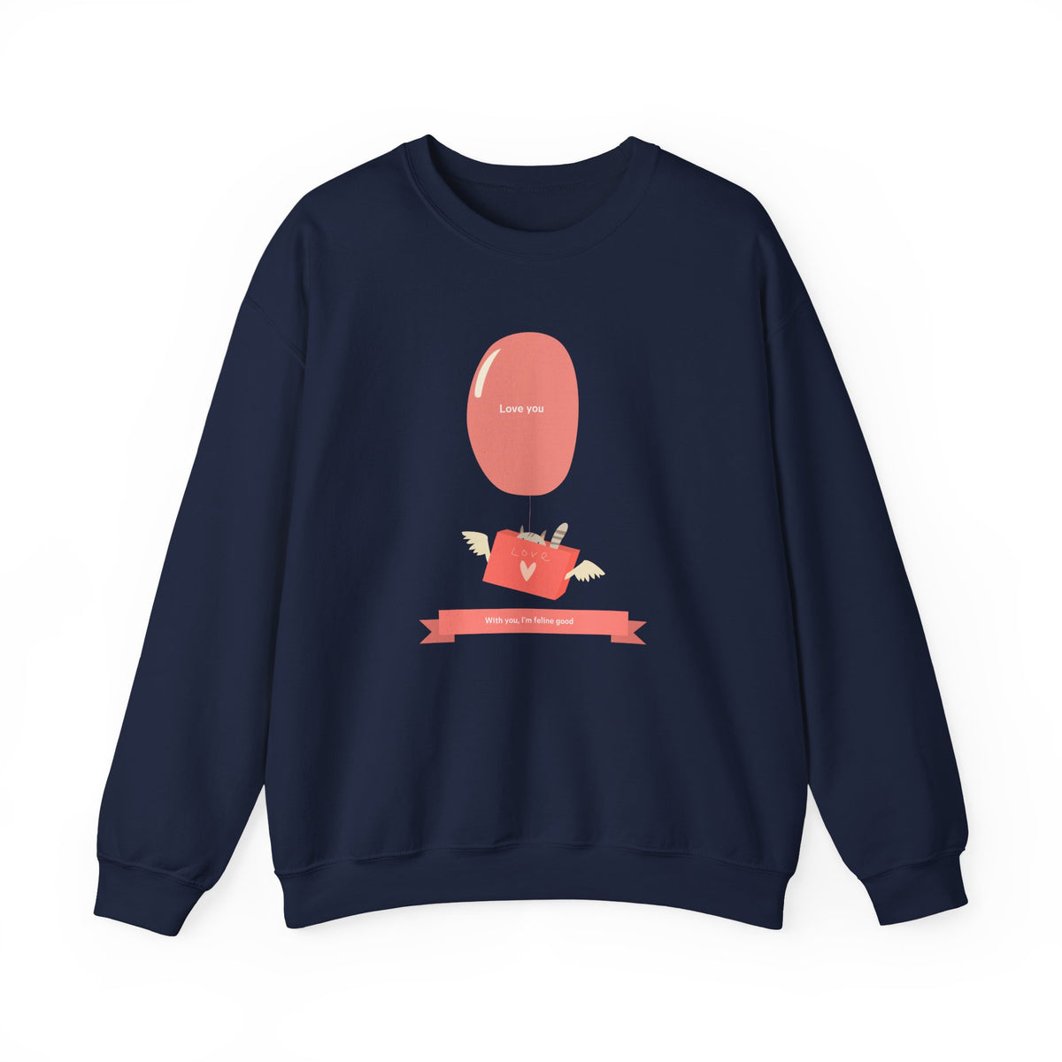 Cat Graphic Valentine's Day Sweatshirt Unisex 50/50 Cotton-Poly Animal Sweatshirt w15