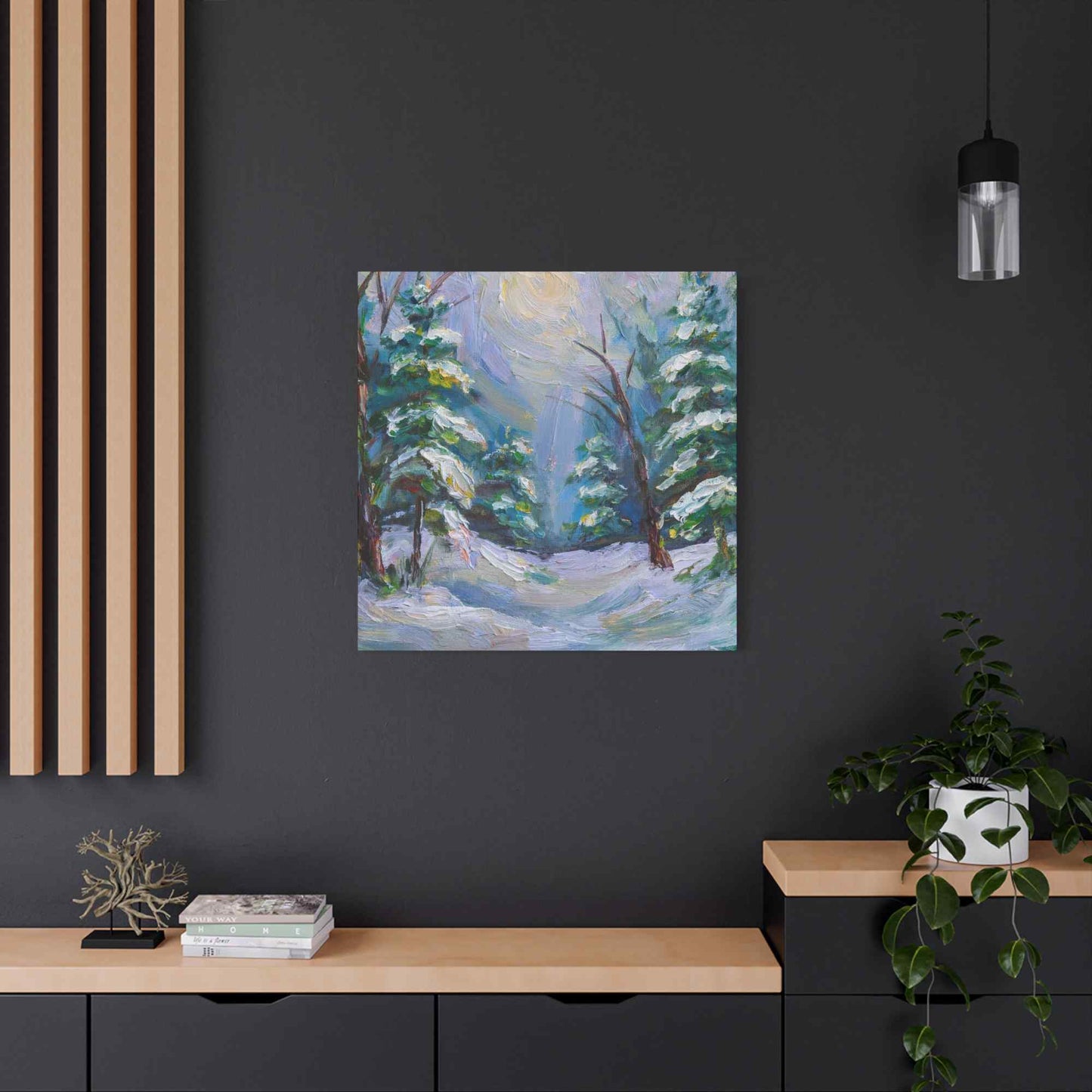 Snow Forest Print Canvas, Oil Paint Print 20x20, 24x24, 30x30, 32x32, 36x36 Art Design Print Pine-Wood Inner Frame MC-78