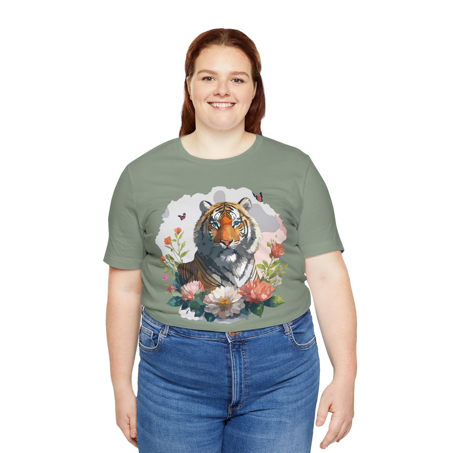 Floral Tiger Graphic Tee, Animal Shirt, Tiger Shirt, Flower Top, T-Shirt with Animal, Art Design