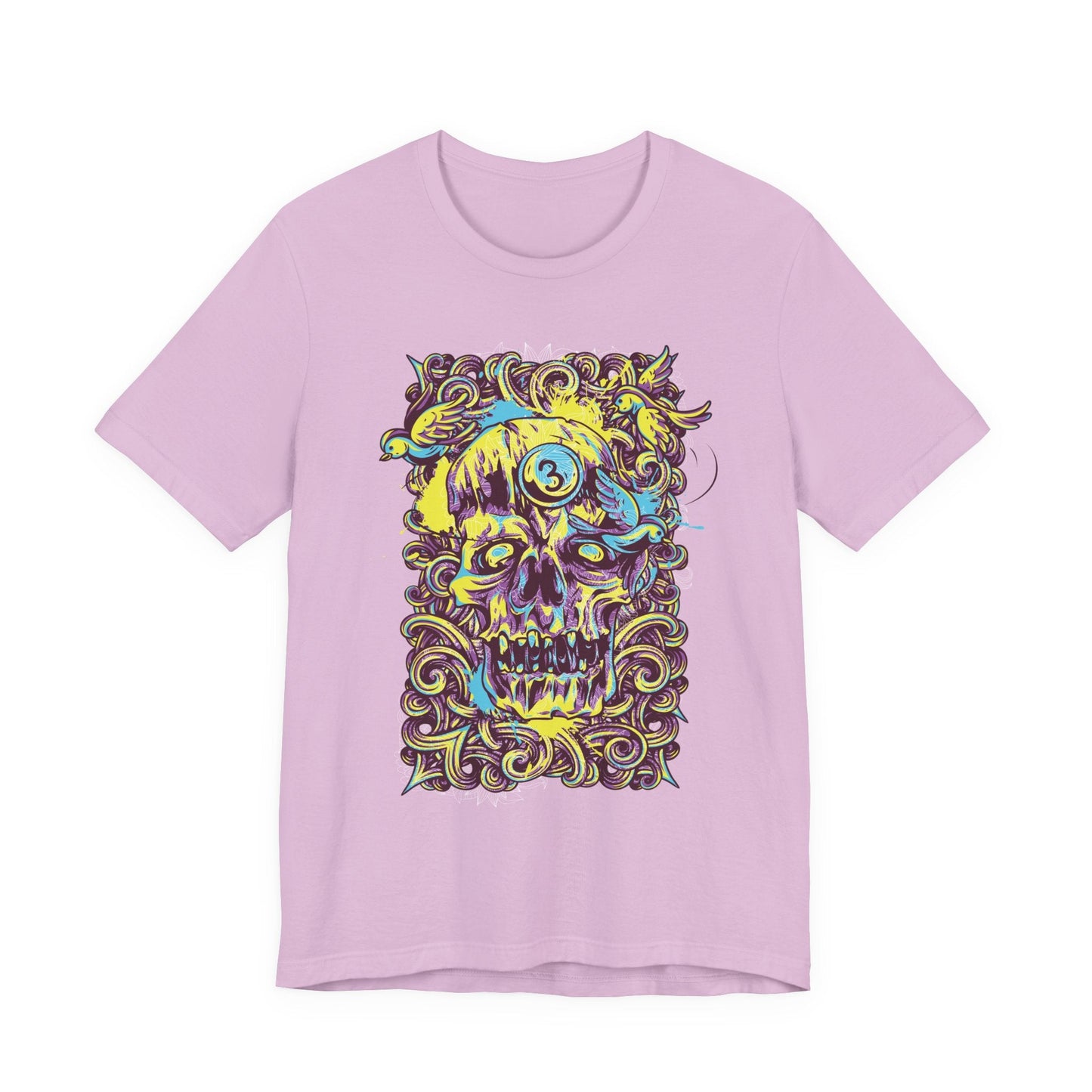Colorful Skull Illustration Graphic Unisex Cotton T-Shirt r41