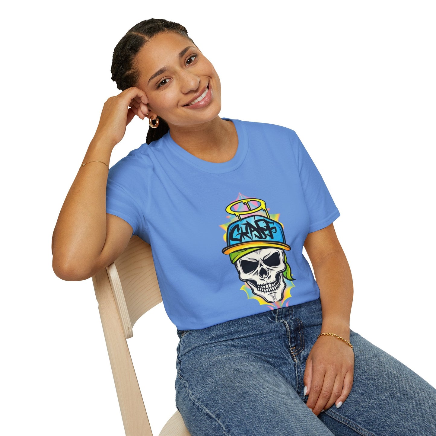 Unisex Skull Graphic Tee Shirt With Skeleton Design Softstyle 64000 100 Percent Ring Spun Cotton