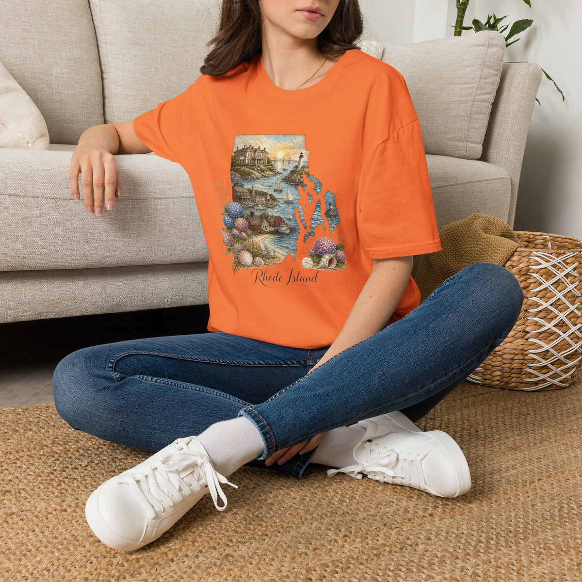 Rhode Island Coastal Vintage Graphic Design Unisex 100 Cotton Gildan T-Shirt