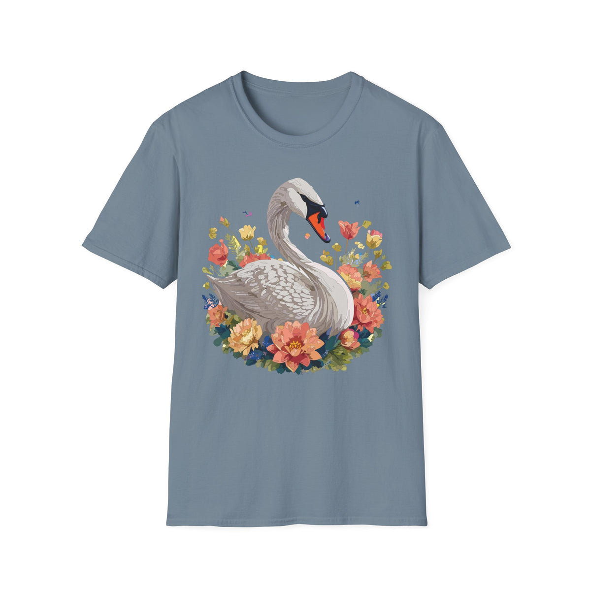 Swan with Watercolor Flowers T-Shirt | Floral Swan Illustration