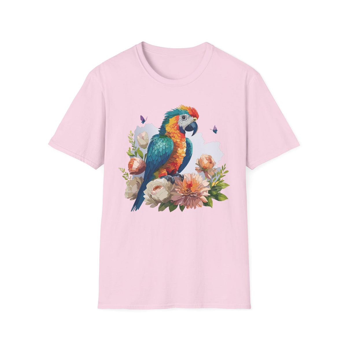 Colorful Parrot Illustration T-Shirt | Tropical Bird Floral Art