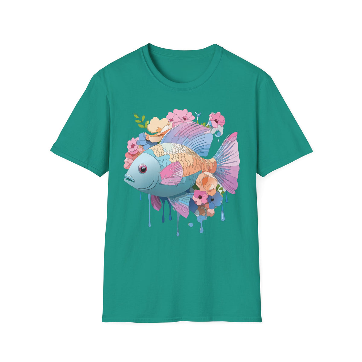 Colorful Koi Fish Floral Illustration T-Shirt | Pastel Watercolor Fish Tee
