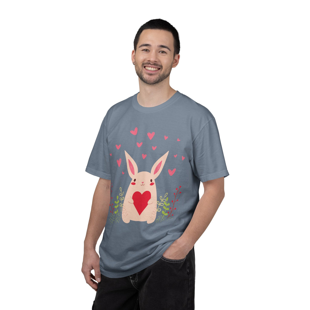 Easter Bunny Heart T-Shirt, Tee Shirt with Easter Signature, T Shirt with Easter Prints, Tee Shirt with Easter Design