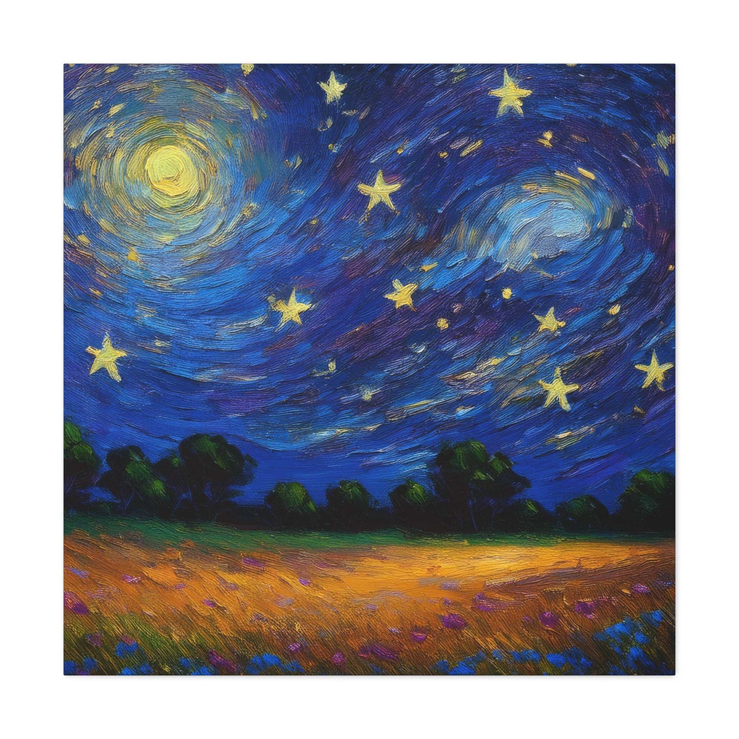 Starry Night Print Canvas, Oil Paint Print 20x20, 24x24, 30x30, 32x32, 36x36 Art Design Print Pine-Wood Inner Frame MC-39