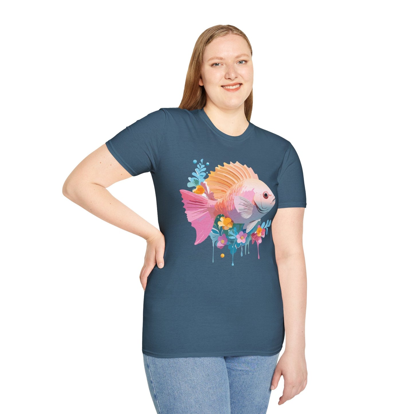 Fish Art Design Graphic Tee Shirt Unisex Softstyle Cotton Short Sleeve Comfort Fit Everyday Wear