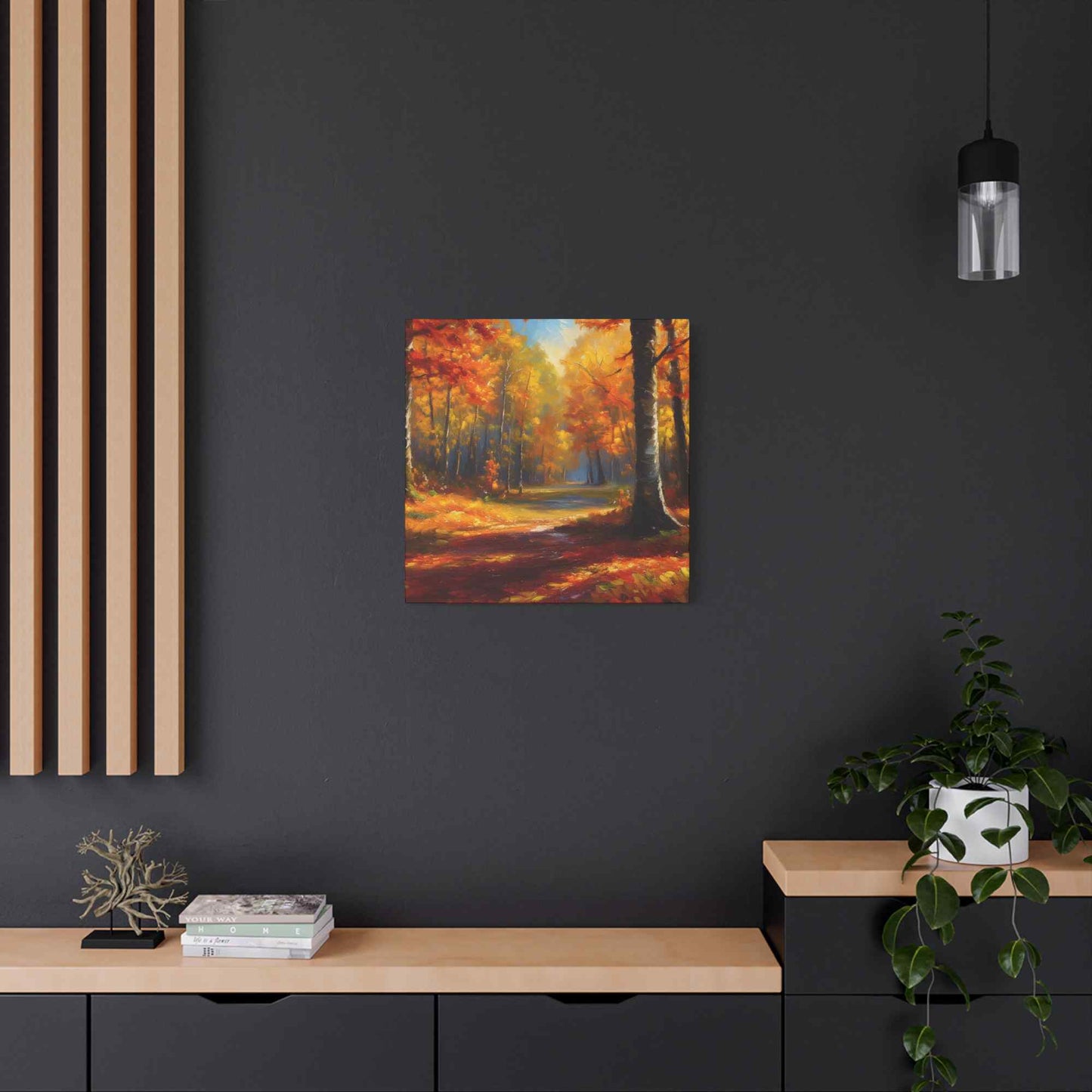 Fall Forest Print Canvas, Oil Paint Print 20x20, 24x24, 30x30, 32x32, 36x36 Art Design Canvas Pine-Wood Inner Frame MC-101