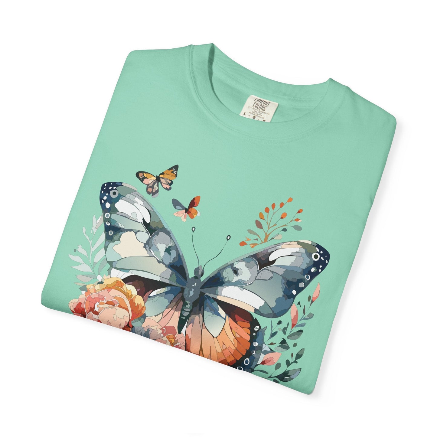 Butterfly Floral Print T-Shirt Botanical Design Unisex Heavy Cotton Tee b1