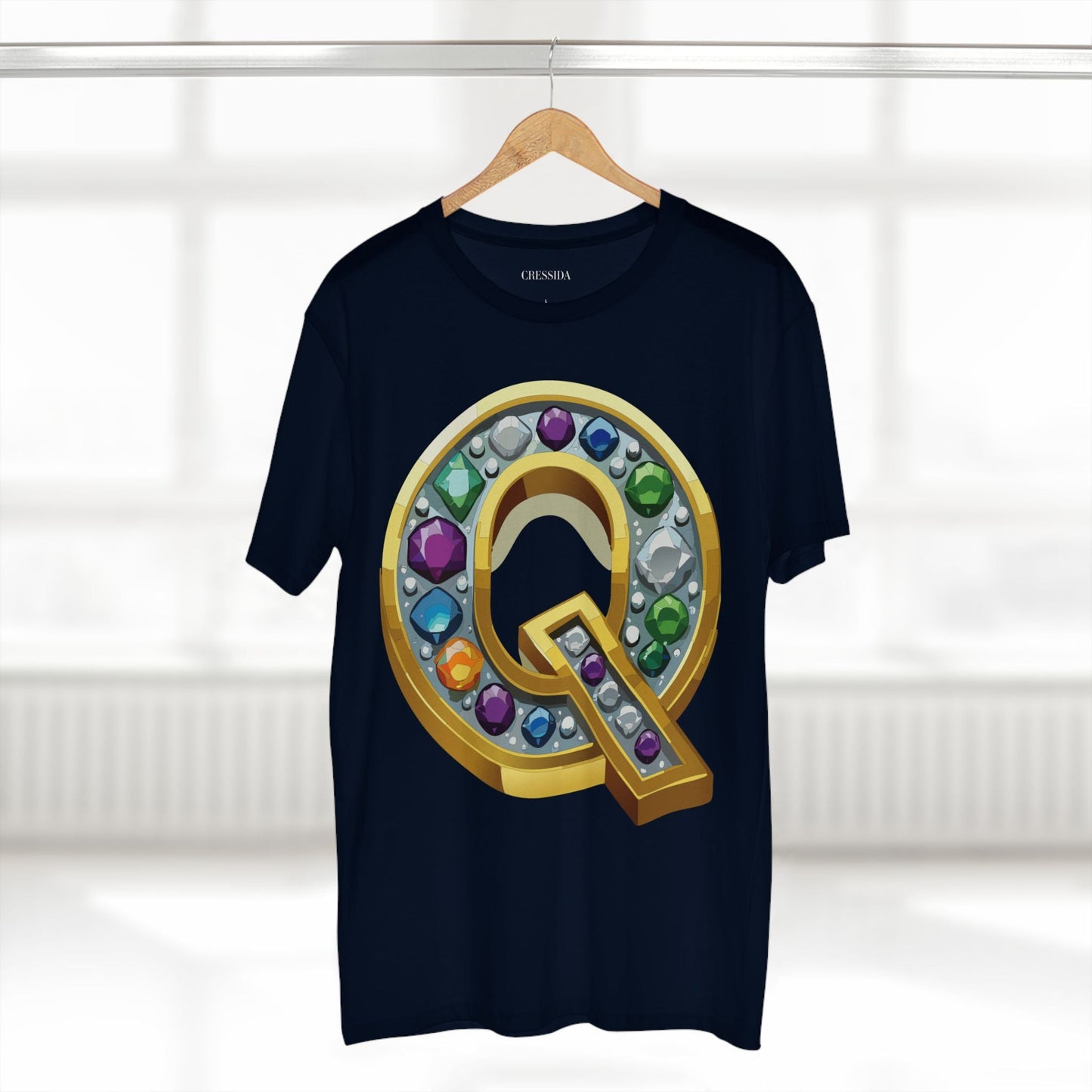 Letter Q Graphic Design Tee Unisex 100 Cotton With Antique Gold Letters Artwork T-Shirt