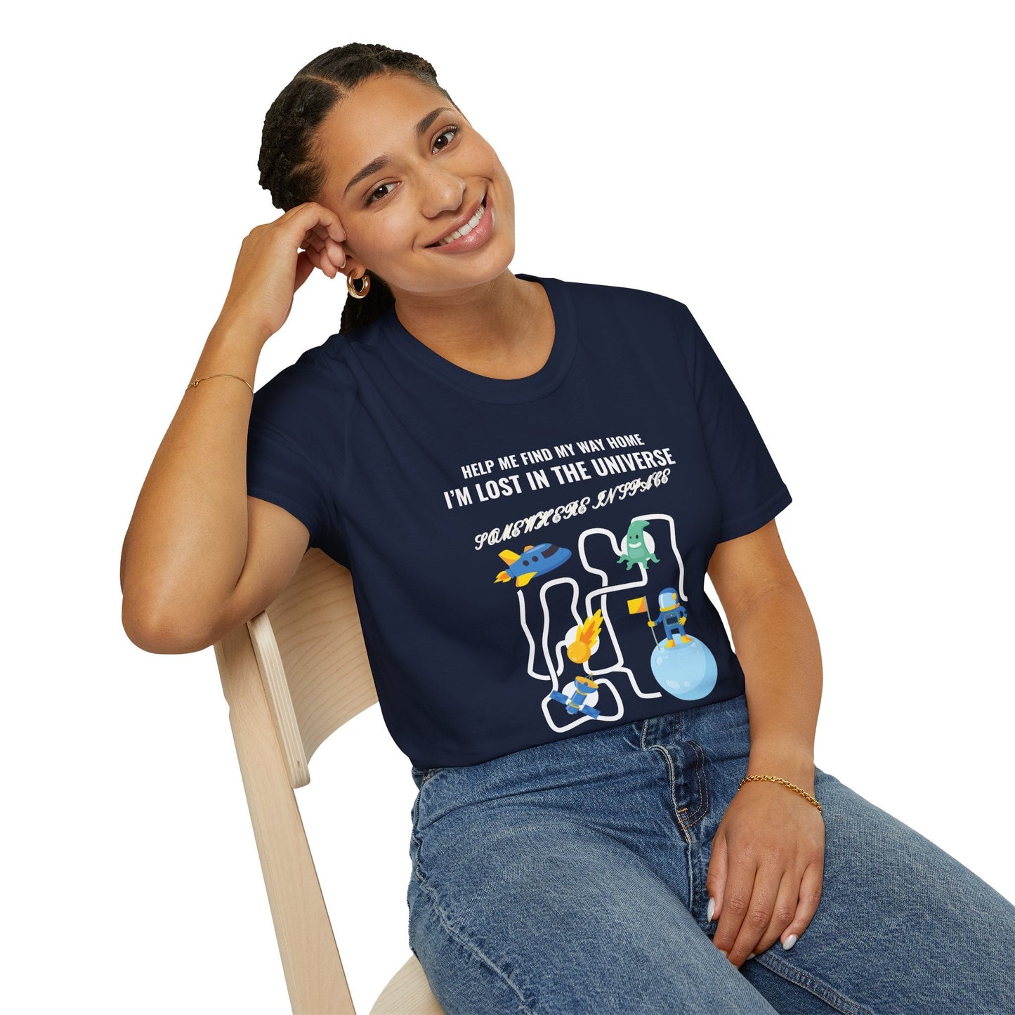 Lost in the Universe TShirt Unisex Cotton Cute Space Maze Graphic Tee