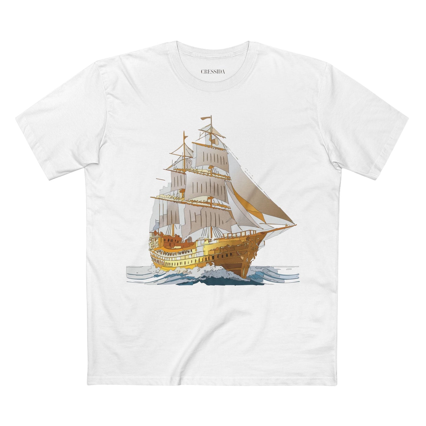 Ship Graphic Unisex 100 Cotton T-Shirt with Gold Frigate Art Design 22