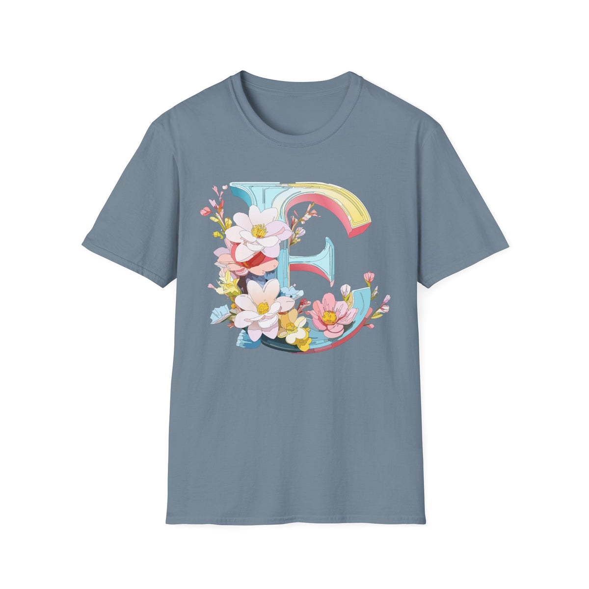 Floral Letter E T-Shirt | Monogram Initial Tee